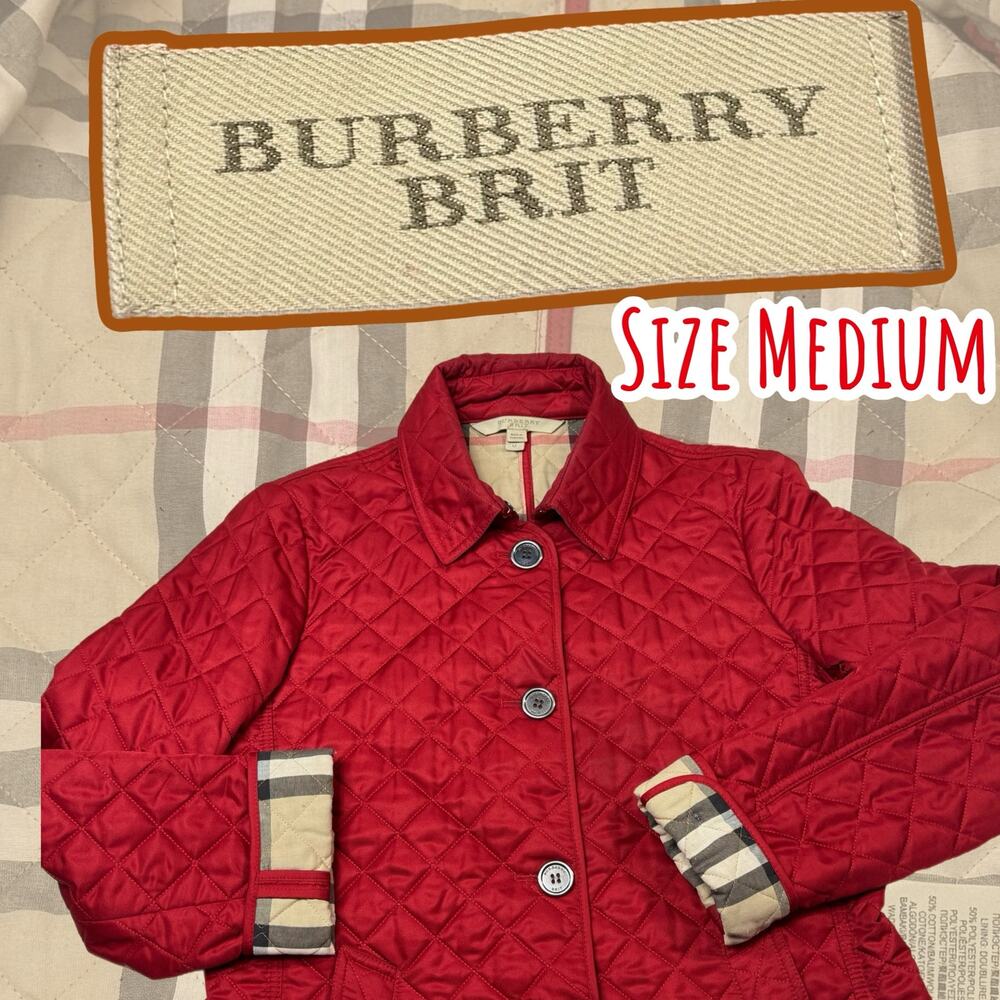 Burberry Quilted Jacket Red Medium Button Up